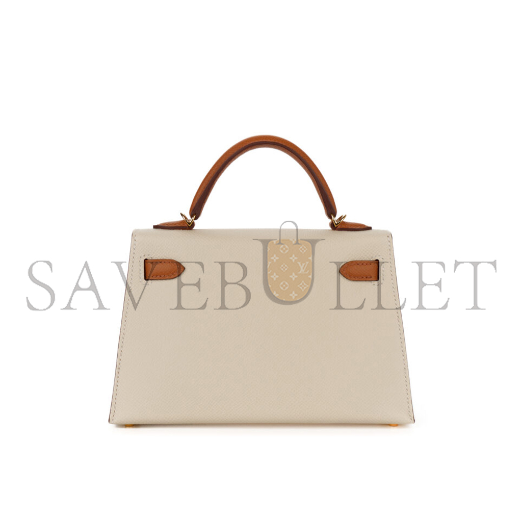 HERMÈS MINI KELLY II CREAM WHITE EPSOM GOLD HARDWARE (19*12*5.5cm) 